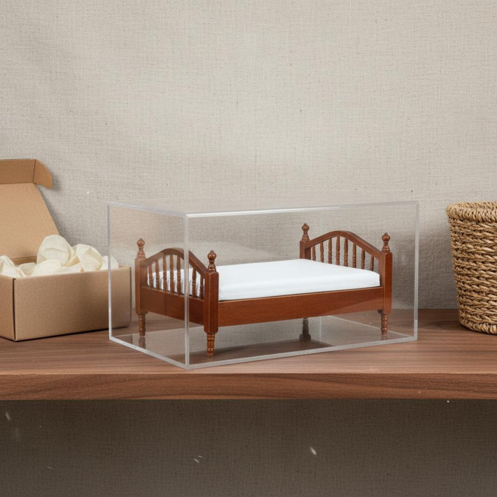 Home Textiles Usa - Bett im Maßstab 1:12, Textilbettwäsche, Puppenhausbett,