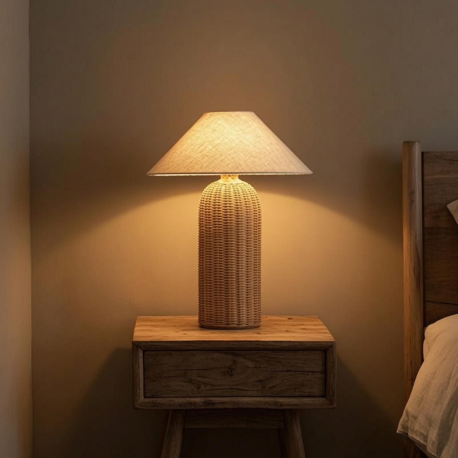 Nachttischlampe mit Rattanfuß  – Home Textile Bewertung und Preis
