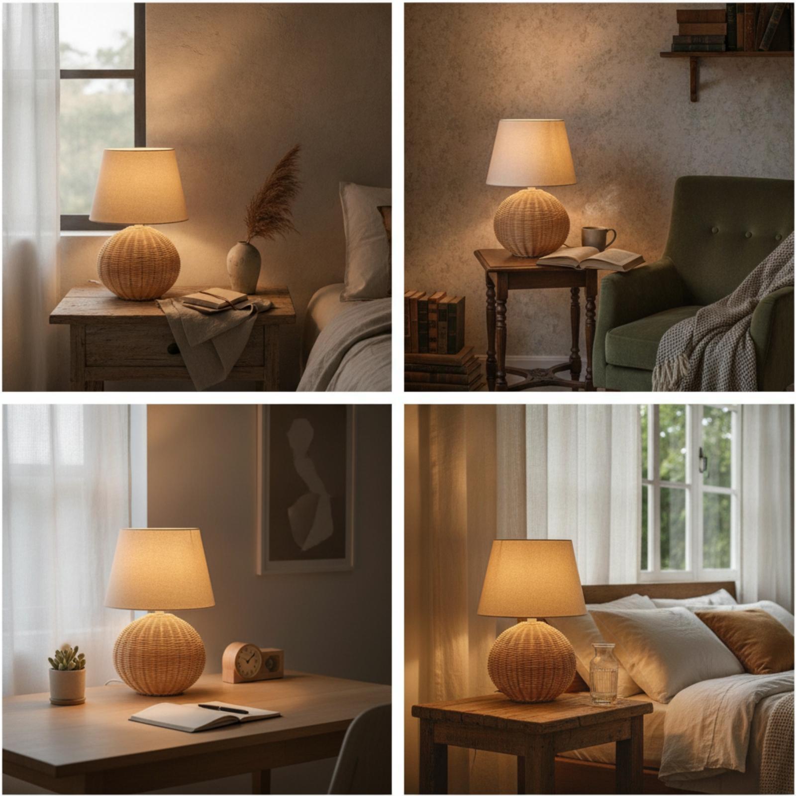 Nachttischlampe mit Rattanfuß  – Home Textile Bewertung und Preis