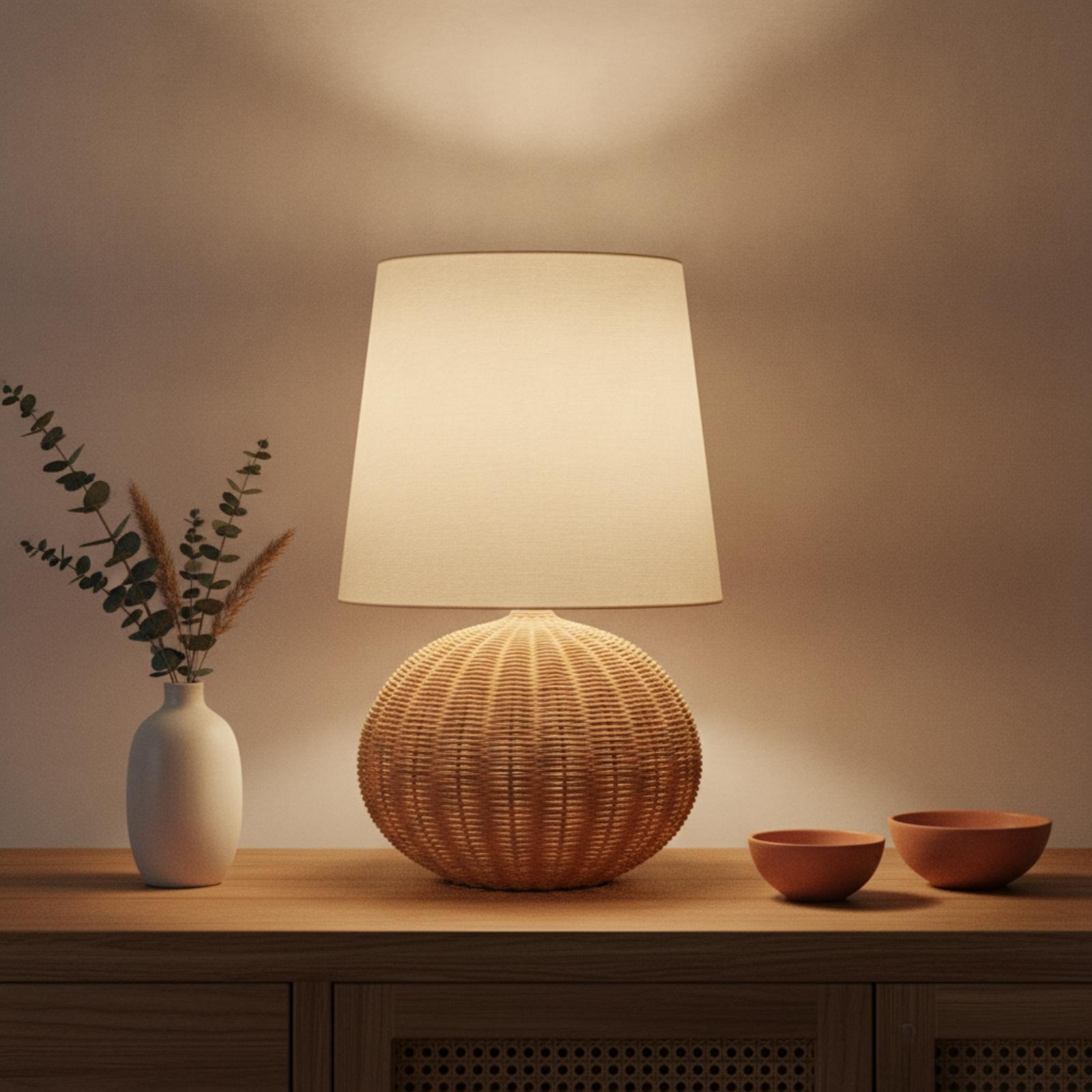 Nachttischlampe mit Rattanfuß  – Home Textile Bewertung und Preis